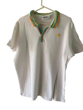 Laurel Canyon Mens Crochet Polo Size XXL White Cotton Knit Ribbed Soft Casual